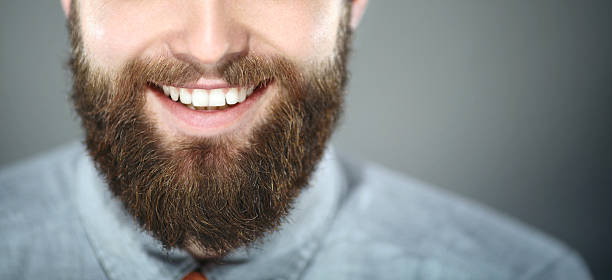 Smiling beard man closeup portrait